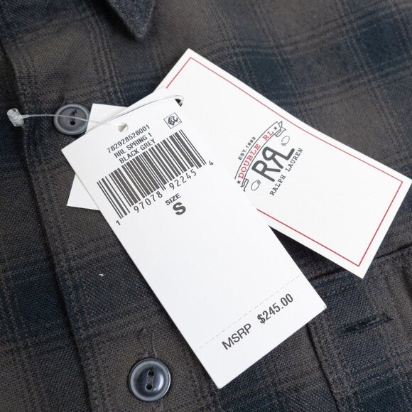RRL Ralph Lauren Shirt Plaid Black Grey Plaid Western Workwear Button Up Small - Picture 5 of 14